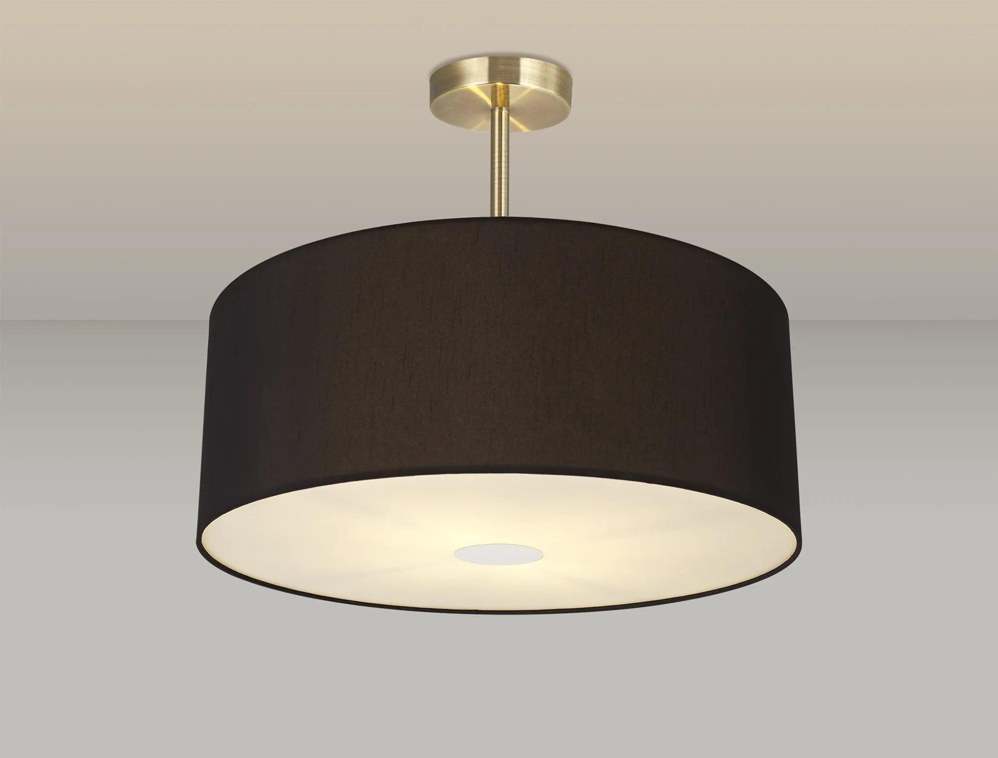 Baymont 50cm Semi Flush 3 Light Antique Brass, Midnight Black/Green Olive, Frosted Diffuser DK0385  Deco Baymont AB BL/GR